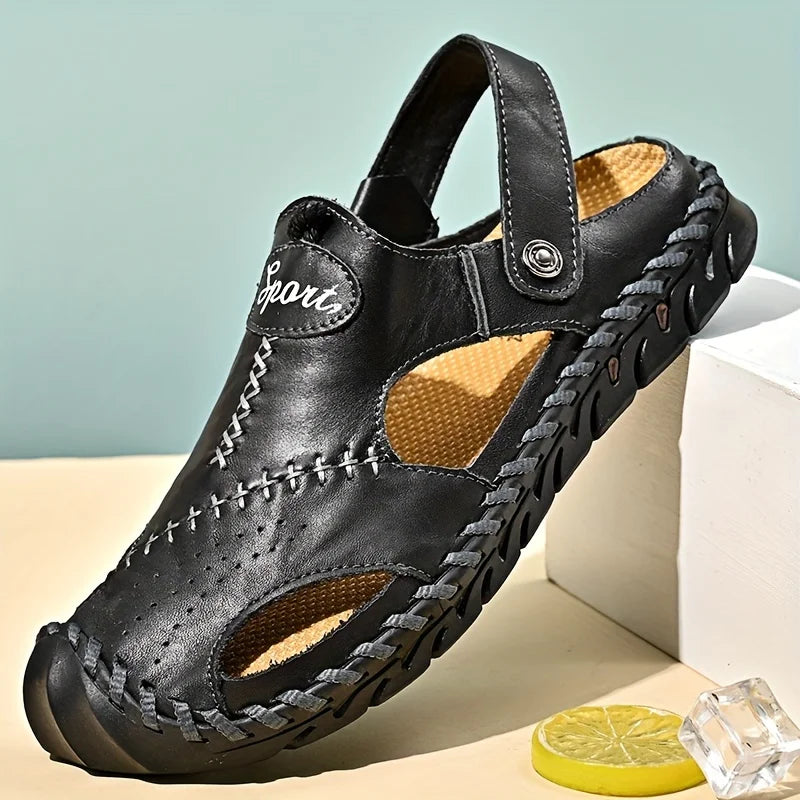 Men's First-layer Cowhide Upper Near-toe Breathable Sandals,