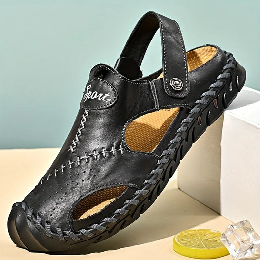 Men's First-layer Cowhide Upper Near-toe Breathable Sandals,