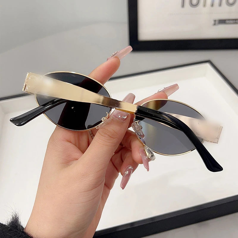 Retro Metal Frame Oval Sunglasses for Women Men