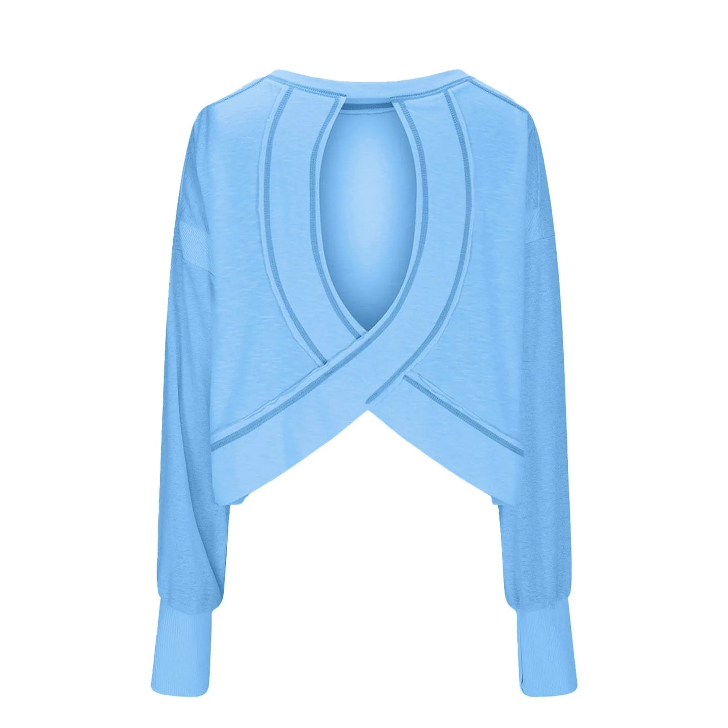 Spring New Solid Color Loose Sweatshirts Fit V Neck Open Back