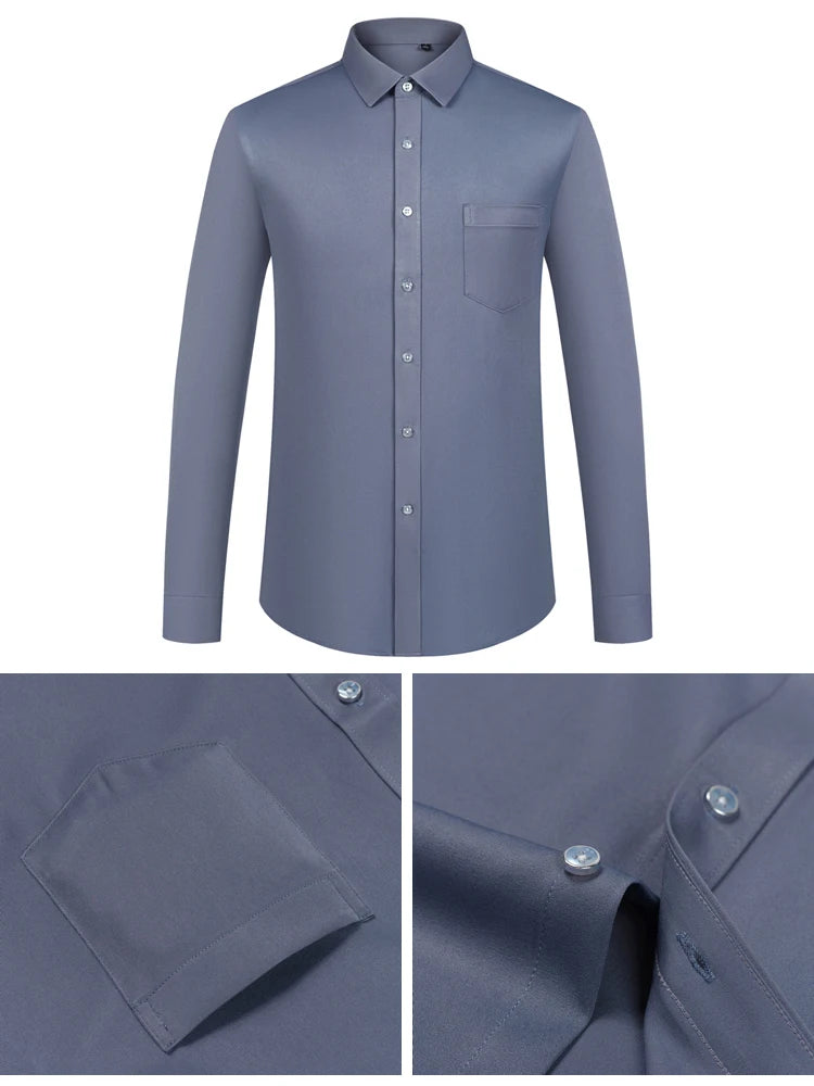 Mens Sleek Stretch Long Sleeve Button Up Shirt Chest Pocket