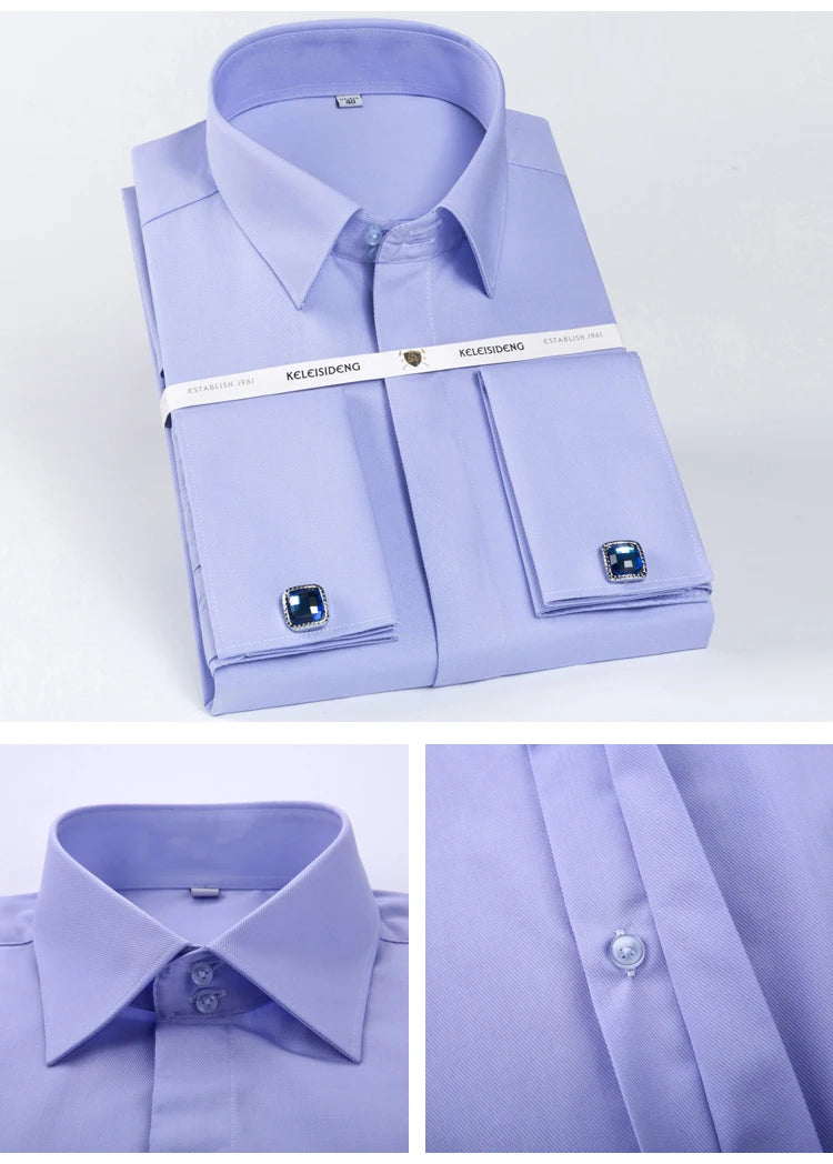 Men's Covered Buttons Placket French Cuffs Dress Shirt