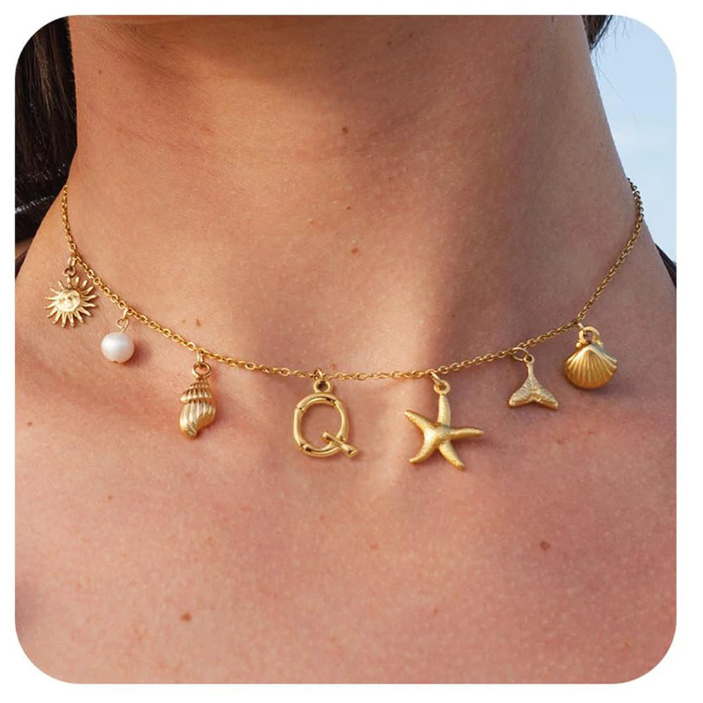 Surfer Girl Necklace Beach Jewelry Initial Necklace