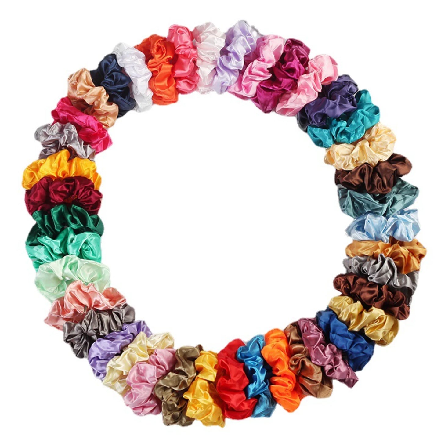 60pcs Satin Scrunchies Simple Solid Color