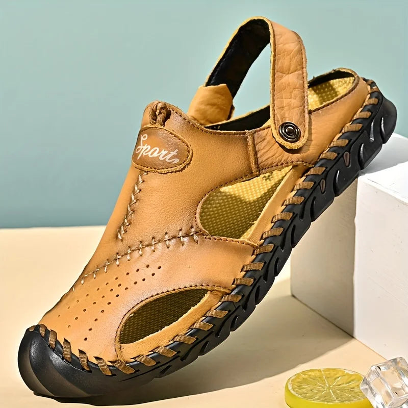 Men's First-layer Cowhide Upper Near-toe Breathable Sandals,