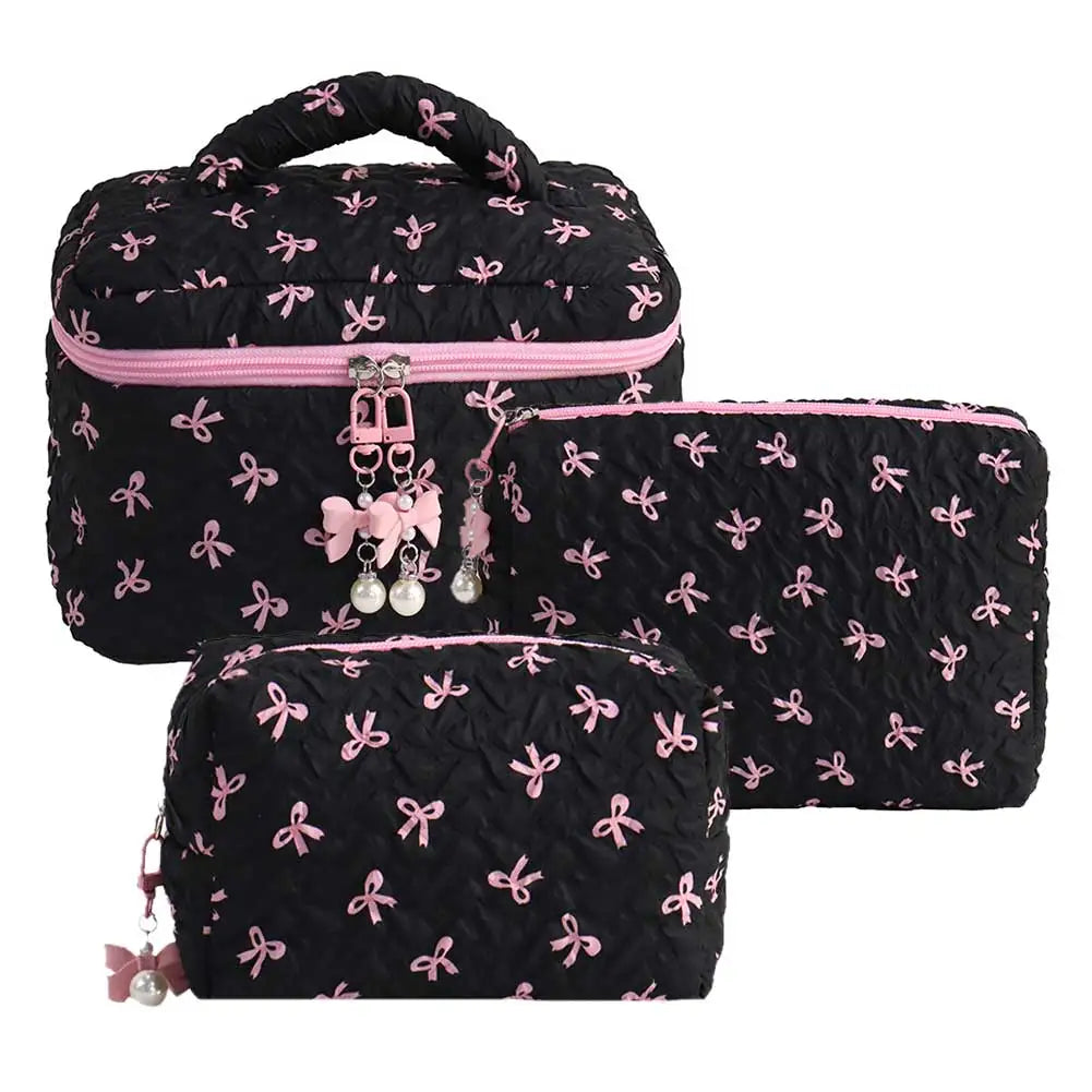 3 Pcs Cute Makeup Bag Bowknot Printed