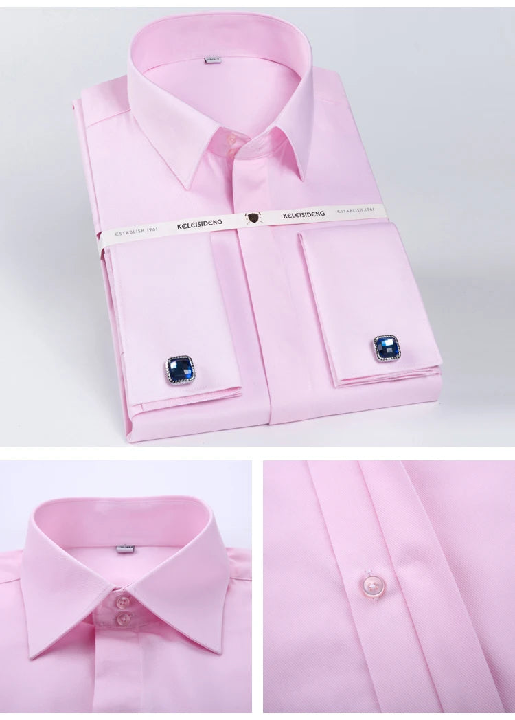 Men's Covered Buttons Placket French Cuffs Dress Shirt