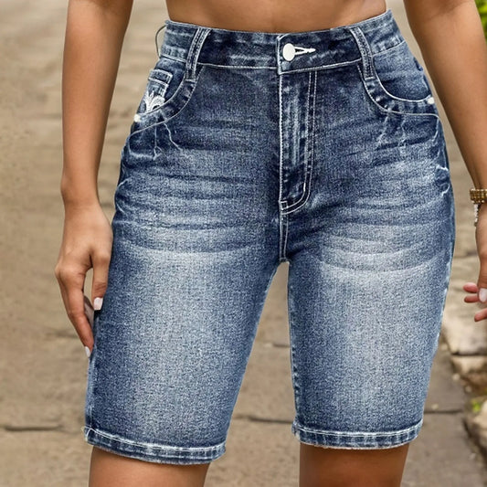 Blue Slim Fit Bermuda Denim Shorts,