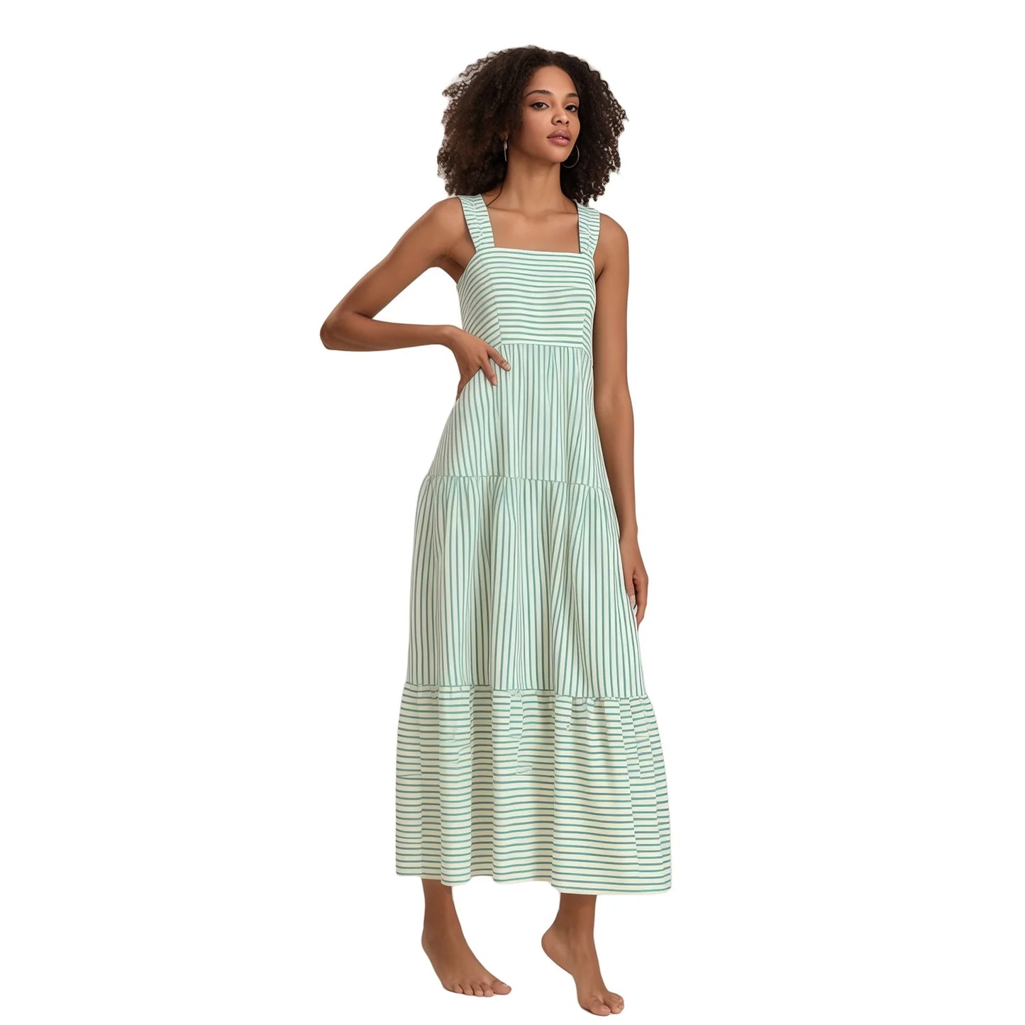 Elegant Floral Print Sleeveless Maxi Dress with Ruffled Hemline for Women