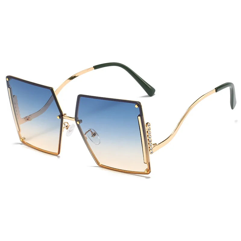 Square Oversized Micro Diamond Sunglasses 2022 Gradient Tan Color With Wave Frame Rectangle Sun Glasses For Women Mens