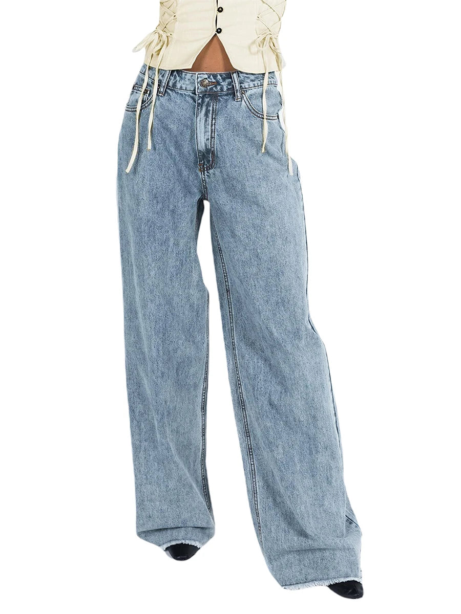 Women Wide Leg Jeans Loose Fit Trousers Casual Soft
