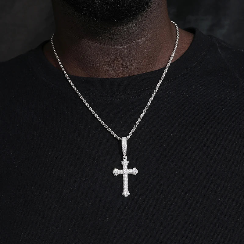 Unisex S925 Cross Pendant Necklace Iced Out Moissanite Gold Silver Color Charm