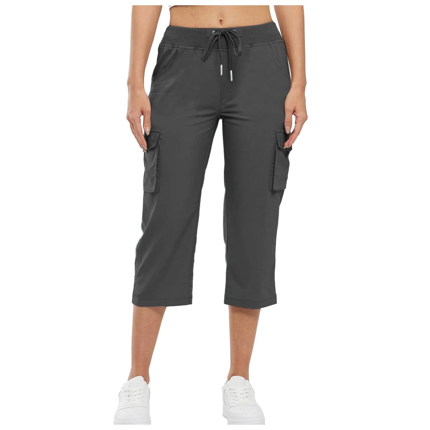 Women Cargo Capris Hiking Pants High Waisted Drawstring