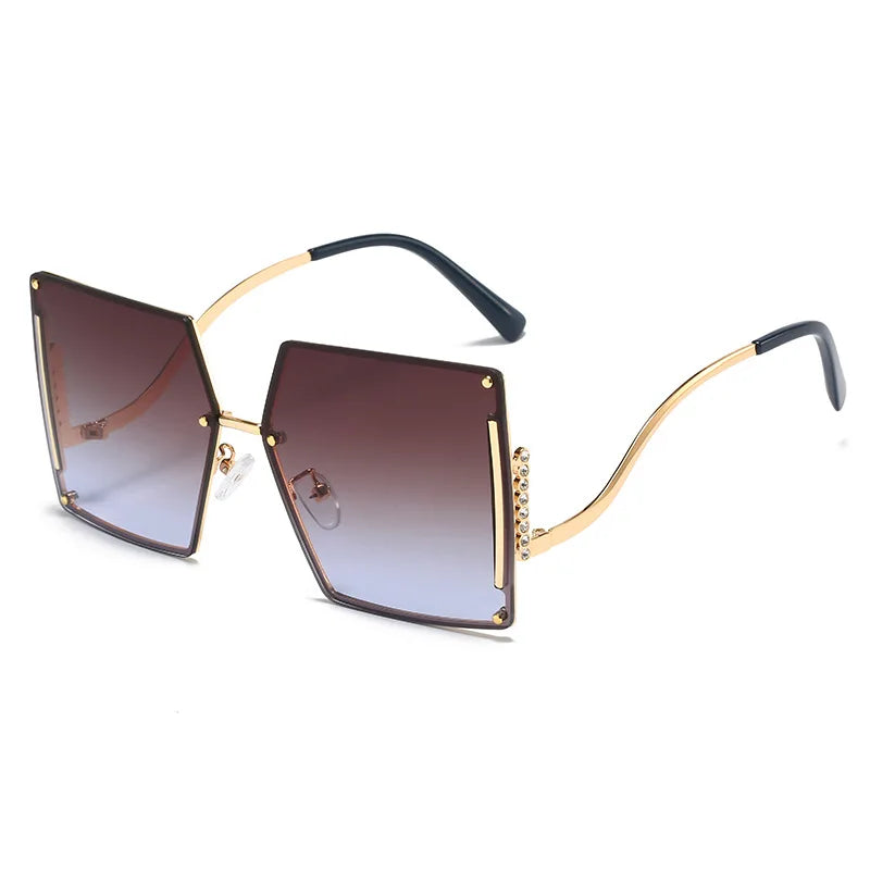 Square Oversized Micro Diamond Sunglasses 2022 Gradient Tan Color With Wave Frame Rectangle Sun Glasses For Women Mens