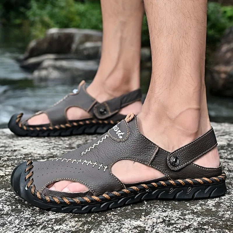 Men's First-layer Cowhide Upper Near-toe Breathable Sandals,