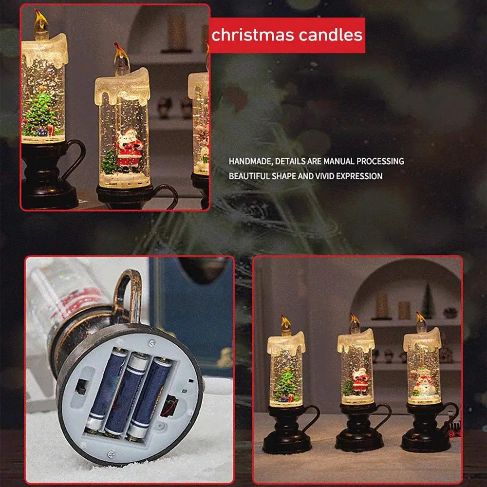 Feature Glittering Snow Globe Candle Battery Operated LED