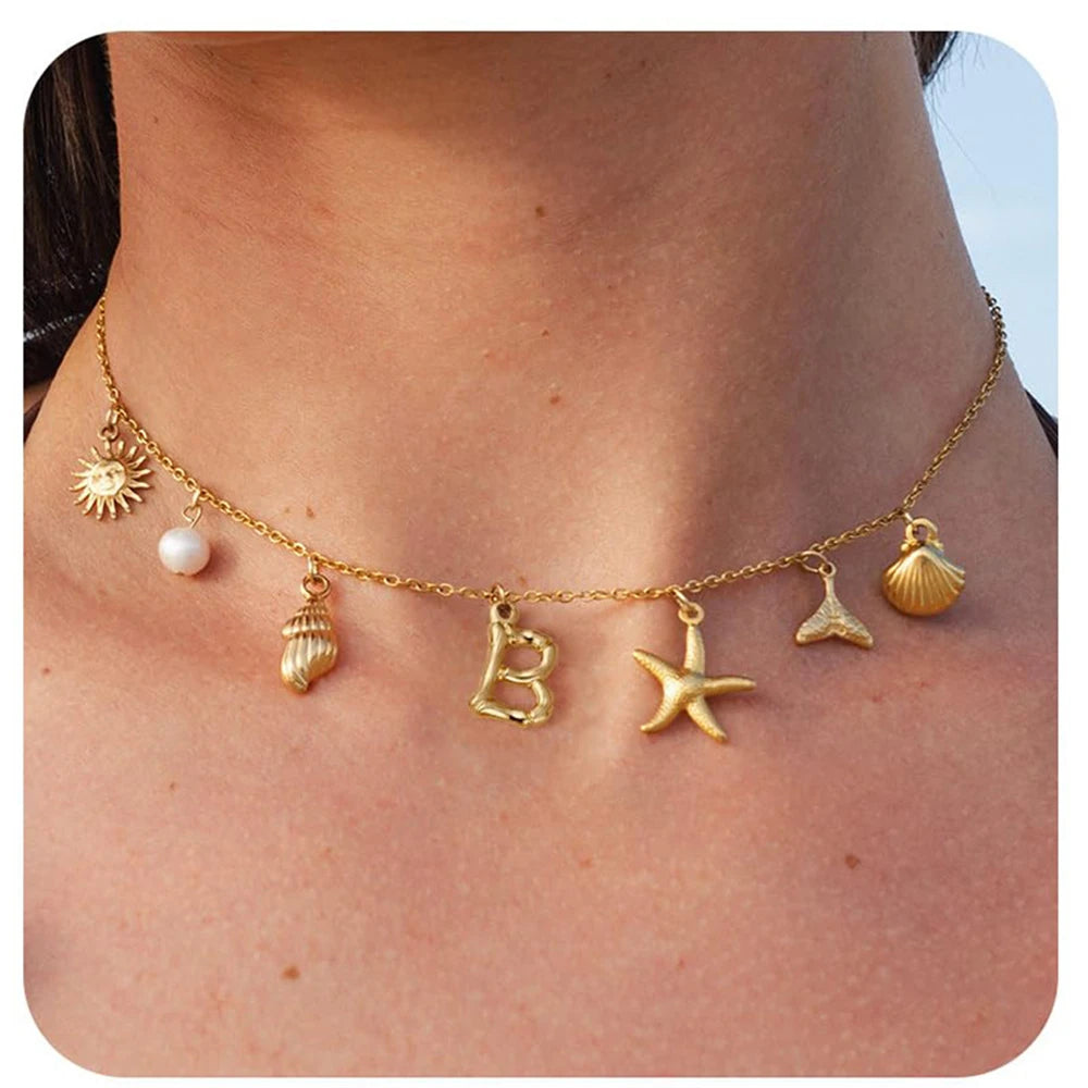 Surfer Girl Necklace Beach Jewelry Initial Necklace