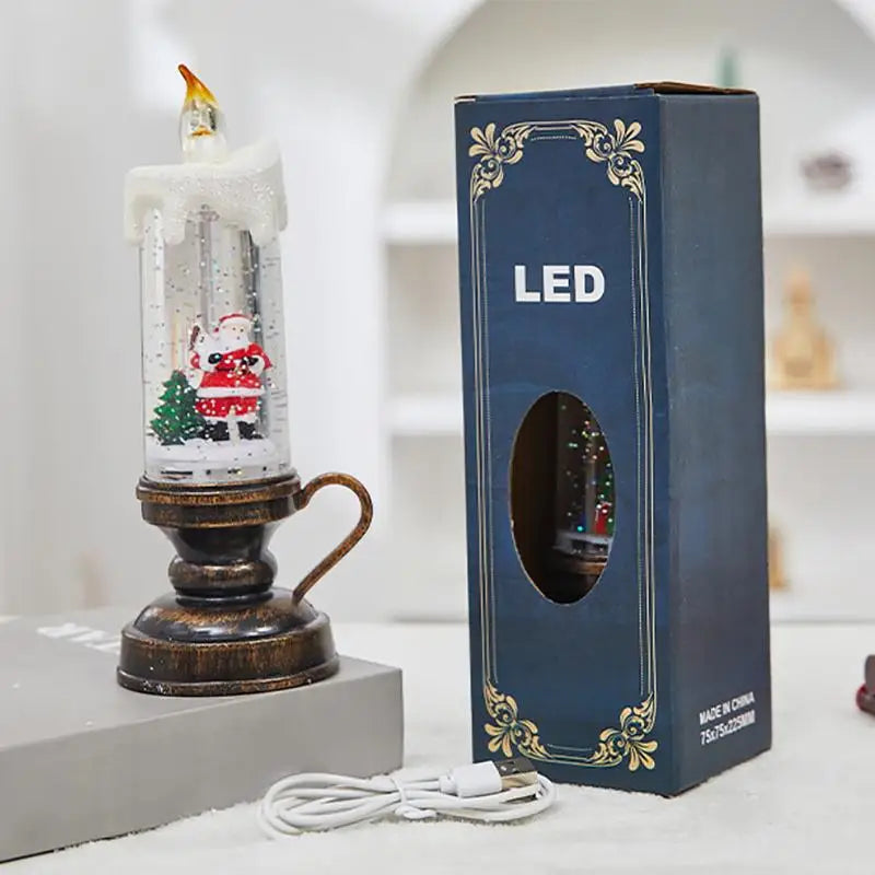 Feature Glittering Snow Globe Candle Battery Operated LED