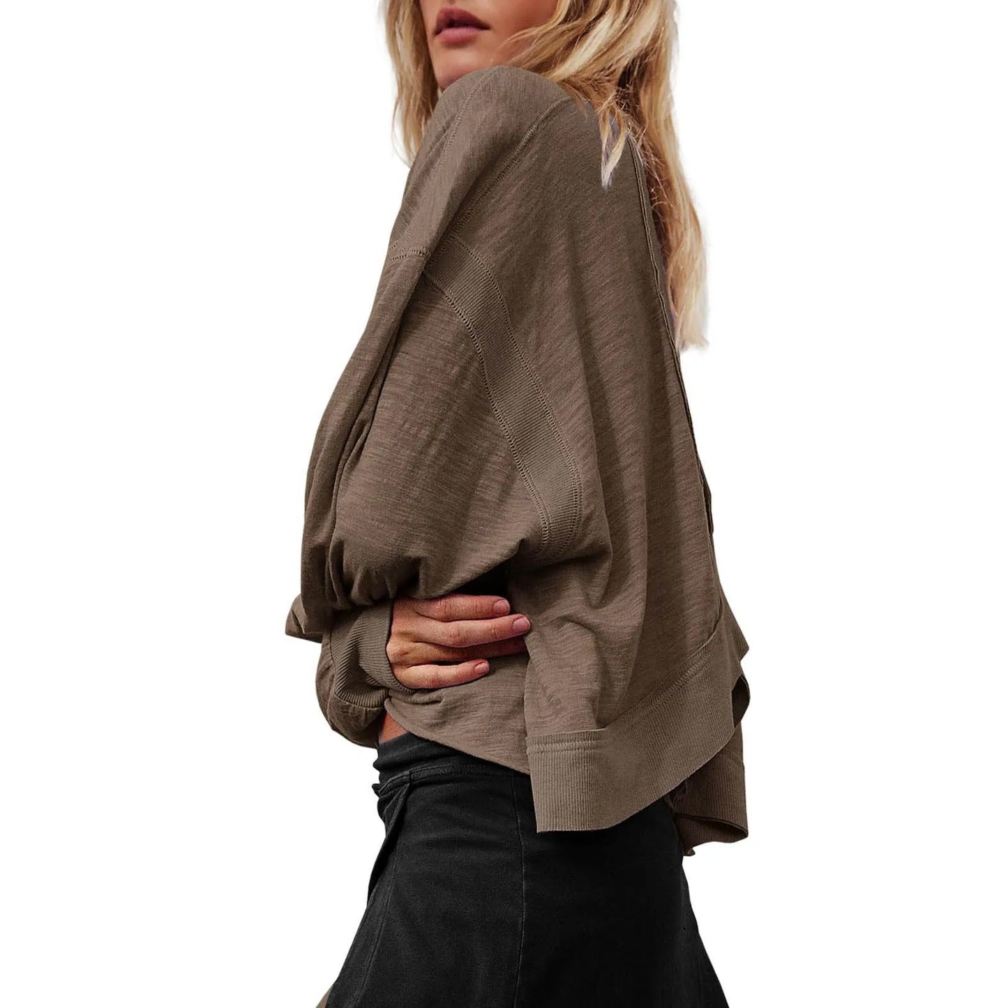 Spring New Solid Color Loose Sweatshirts Fit V Neck Open Back