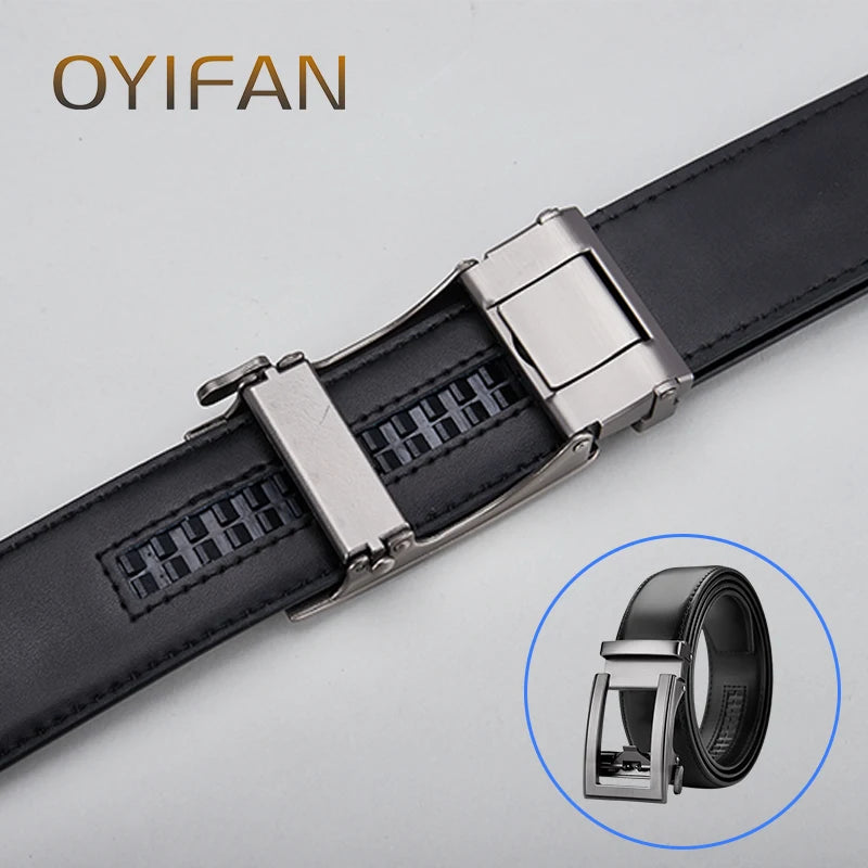 Mens Genuine Leather Belt Automatic Buckle Ratchet Style
