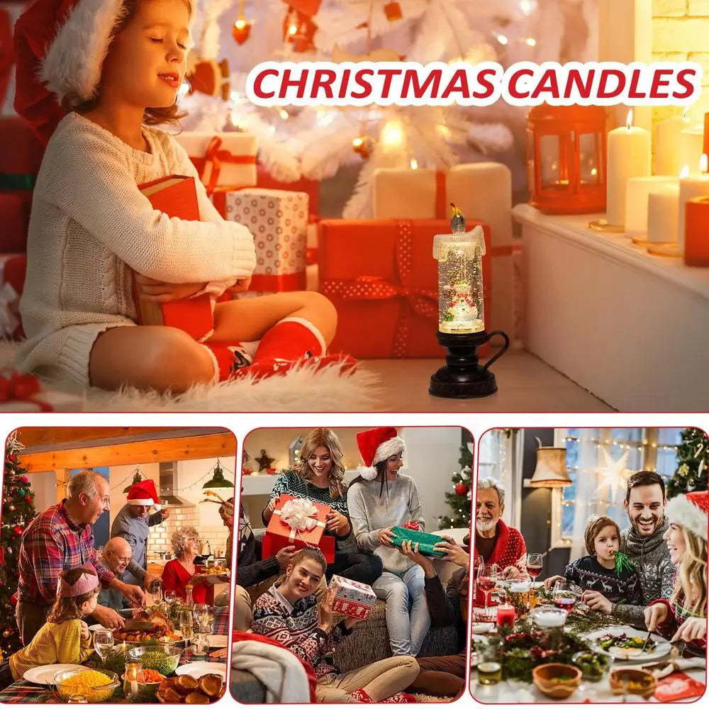 Feature Glittering Snow Globe Candle Battery Operated LED