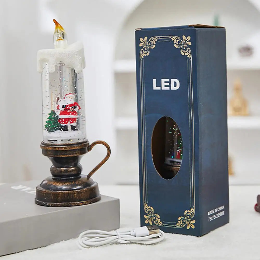 Feature Glittering Snow Globe Candle Battery Operated LED
