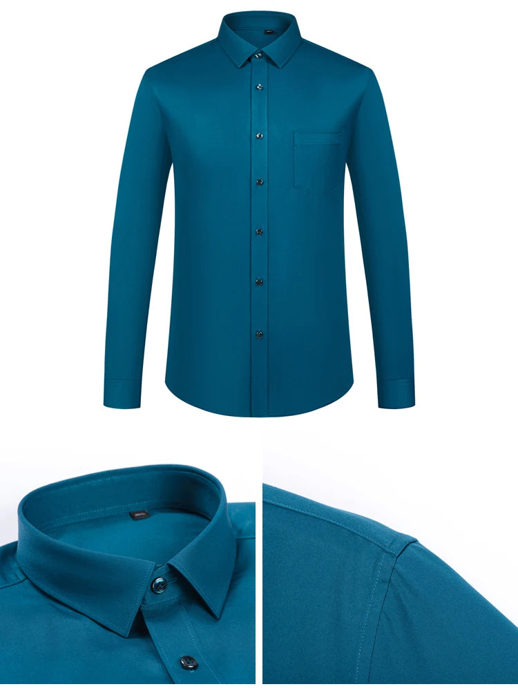 Mens Sleek Stretch Long Sleeve Button Up Shirt Chest Pocket