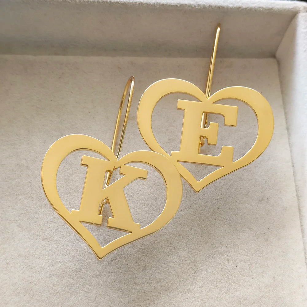 Customize A-Z Letter Heart Shape Earrings