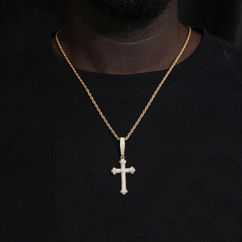 Unisex S925 Cross Pendant Necklace Iced Out Moissanite Gold Silver Color Charm