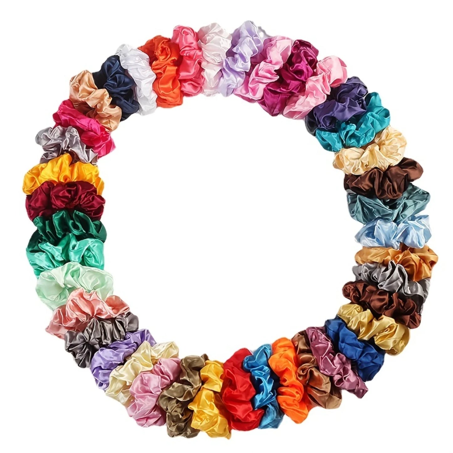 60pcs Satin Scrunchies Simple Solid Color