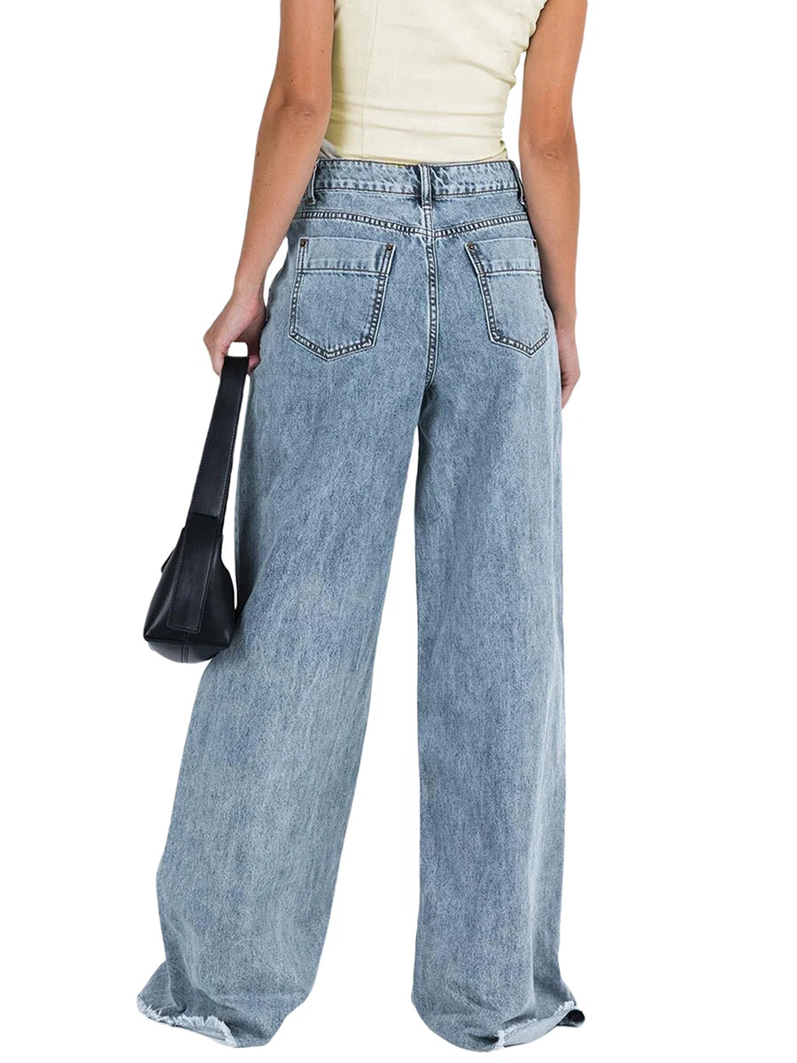 Women Wide Leg Jeans Loose Fit Trousers Casual Soft