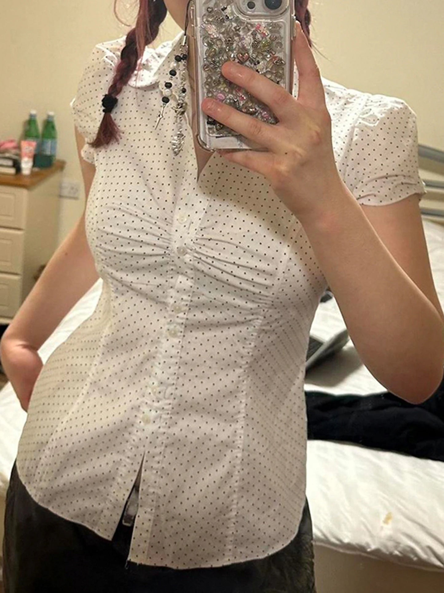Highco Women's Polka Dot Print Button Down Shirt