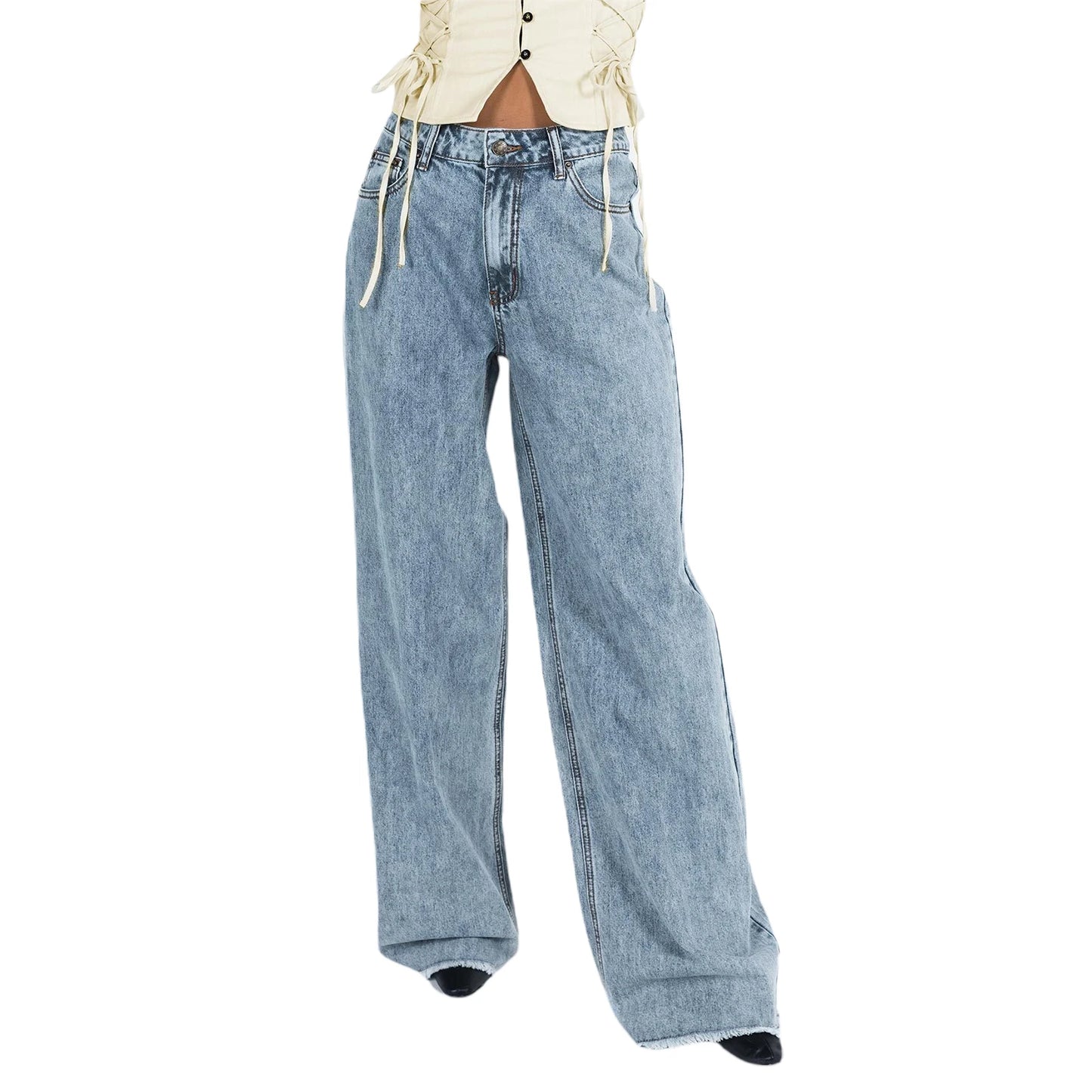Women Wide Leg Jeans Loose Fit Trousers Casual Soft