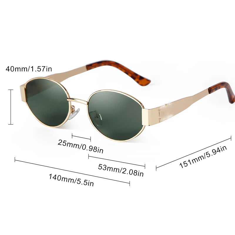 Retro Metal Frame Oval Sunglasses for Women Men
