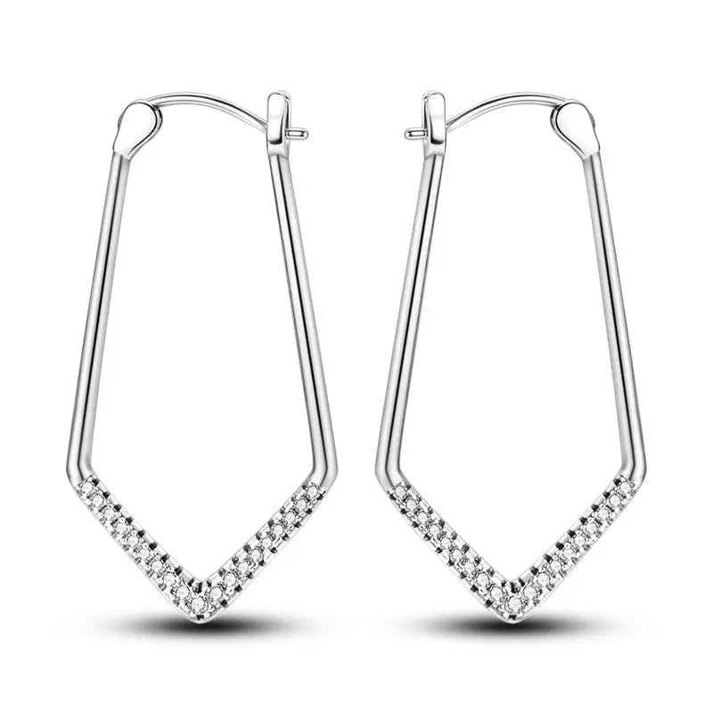 925 Sterling Silver Triangle Shaped Hoop Earrings