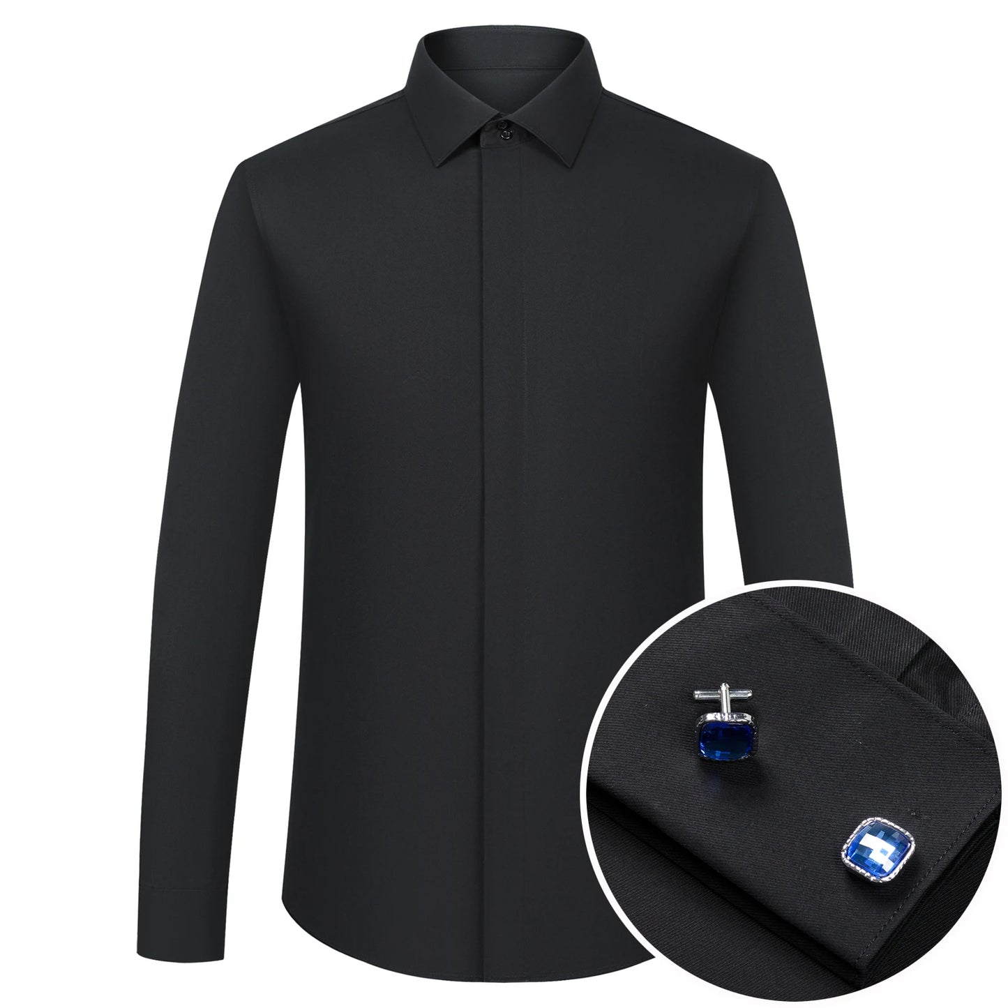 Men's Covered Buttons Placket French Cuffs Dress Shirt