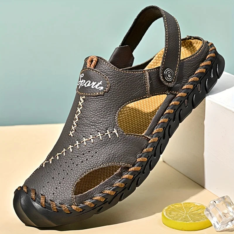 Men's First-layer Cowhide Upper Near-toe Breathable Sandals,