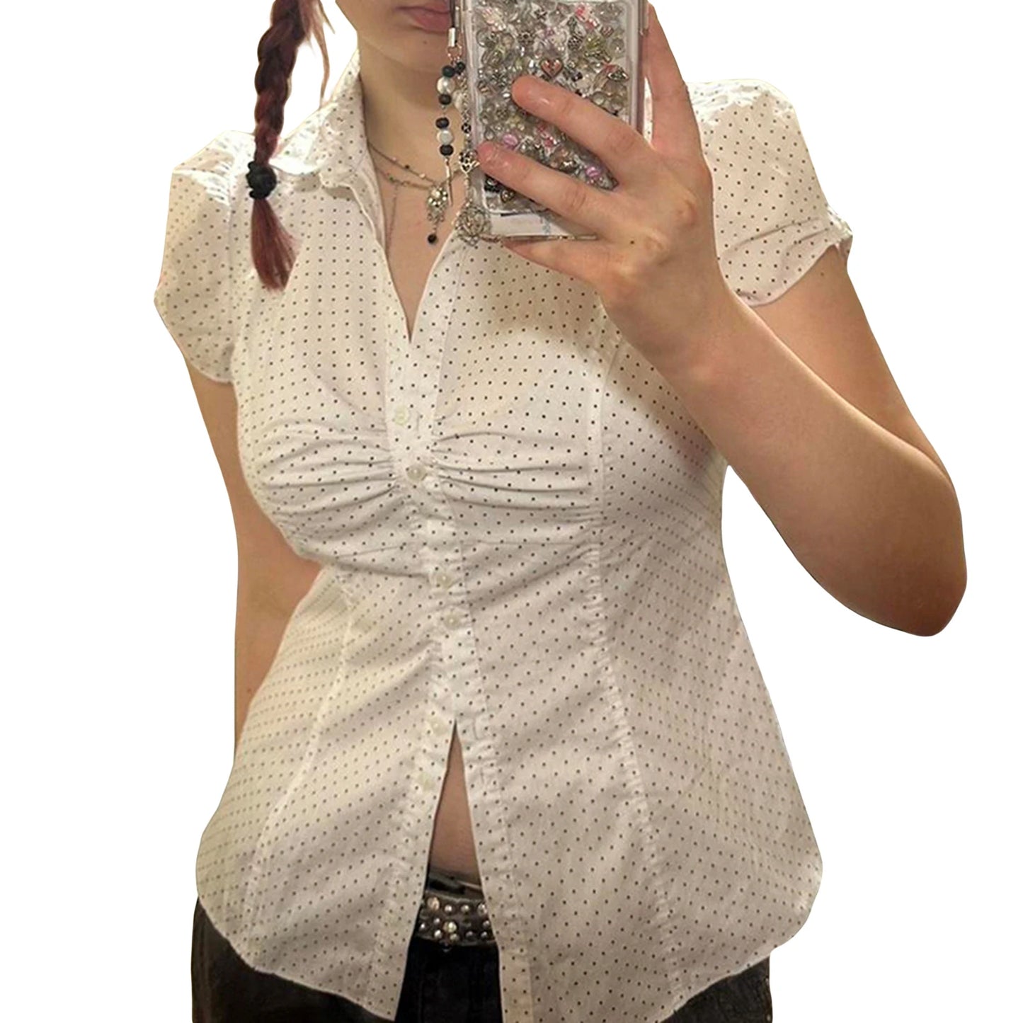 Highco Women's Polka Dot Print Button Down Shirt