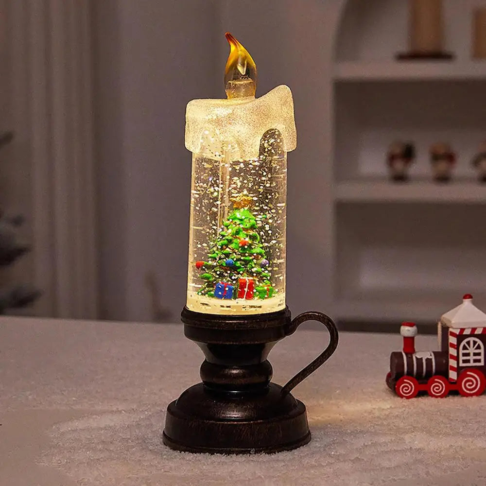 Feature Glittering Snow Globe Candle Battery Operated LED