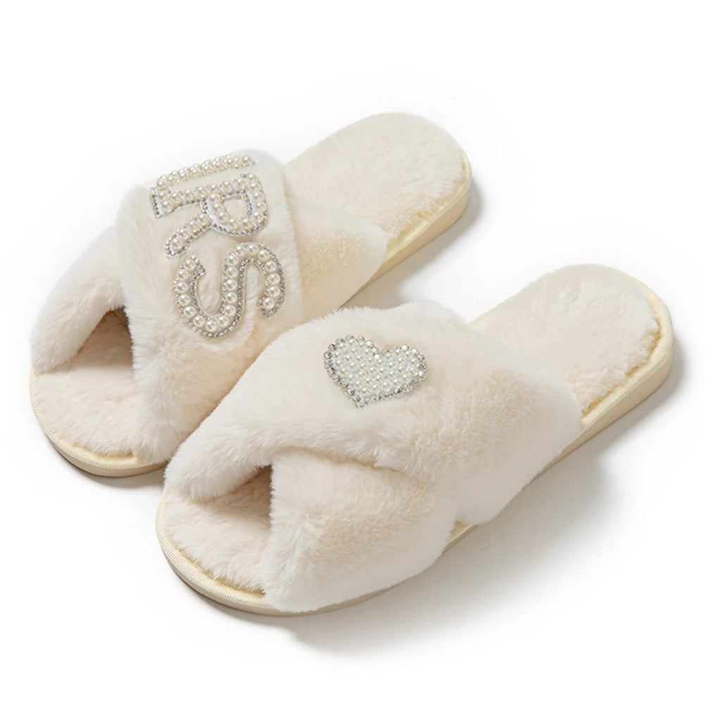 Plush Cross Band Slippers Warm Slippers