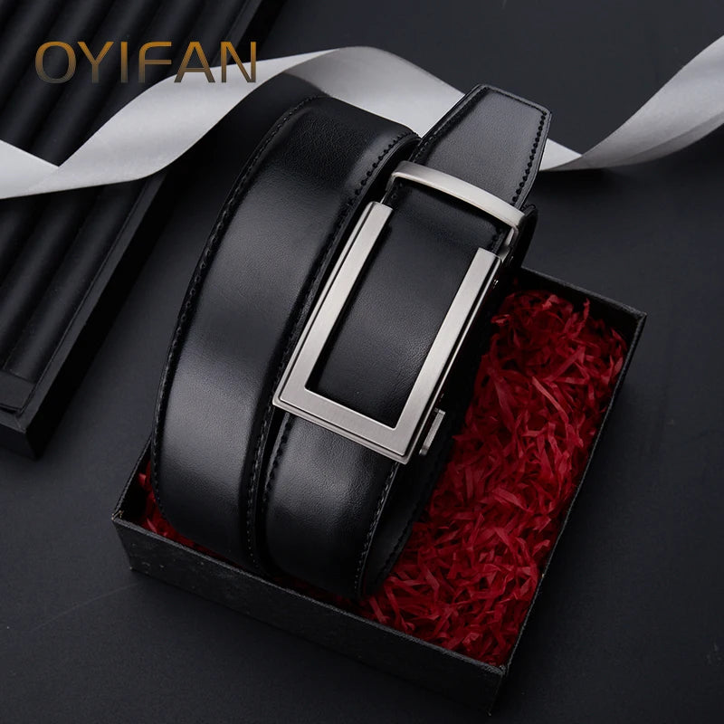 Mens Genuine Leather Belt Automatic Buckle Ratchet Style