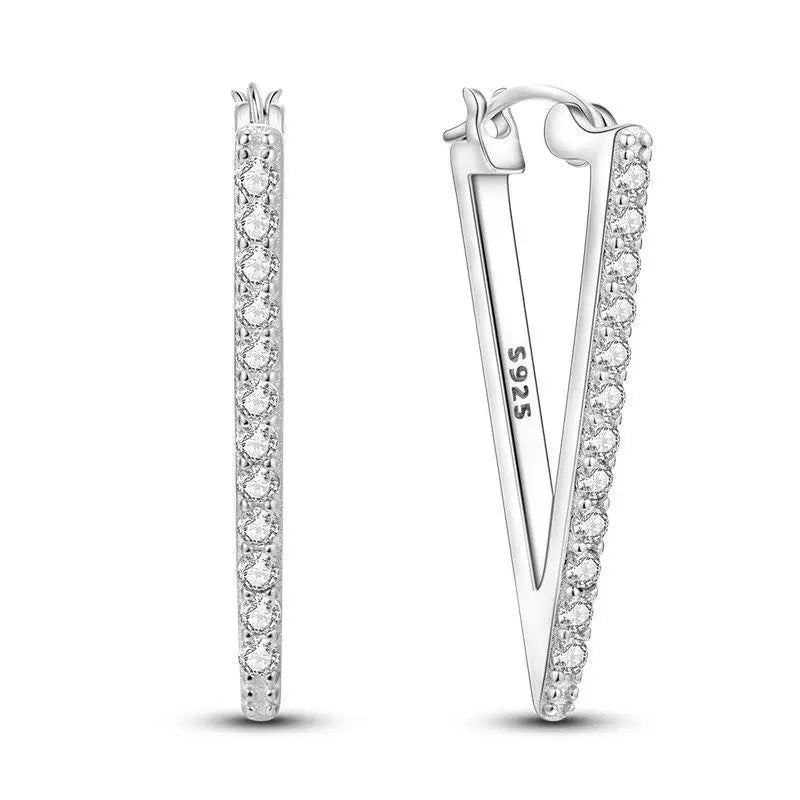 925 Sterling Silver Triangle Shaped Hoop Earrings