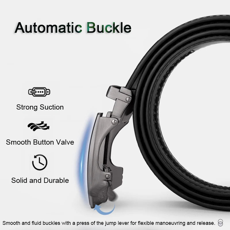 Mens Genuine Leather Belt Automatic Buckle Ratchet Style