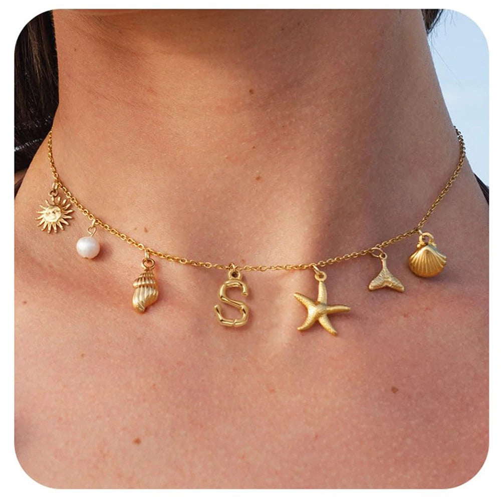 Surfer Girl Necklace Beach Jewelry Initial Necklace