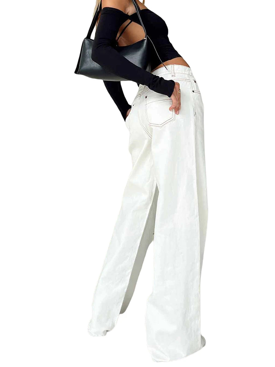 Women Wide Leg Jeans Loose Fit Trousers Casual Soft