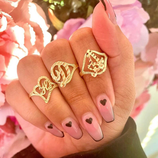 Mother's Day Custom Name Ring Personlized A-Z Heart