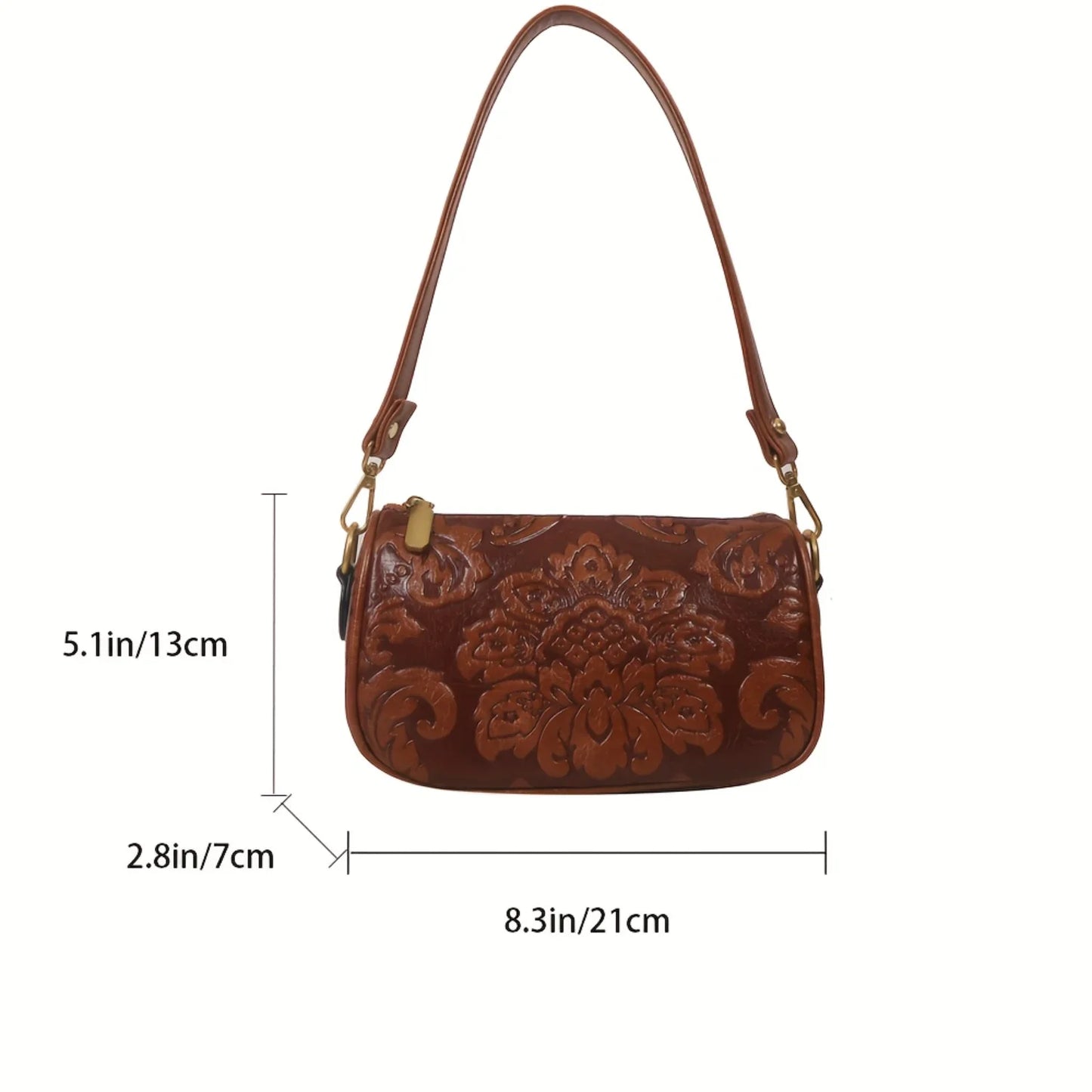 Retro Flower Embossed Crossbody Bag,