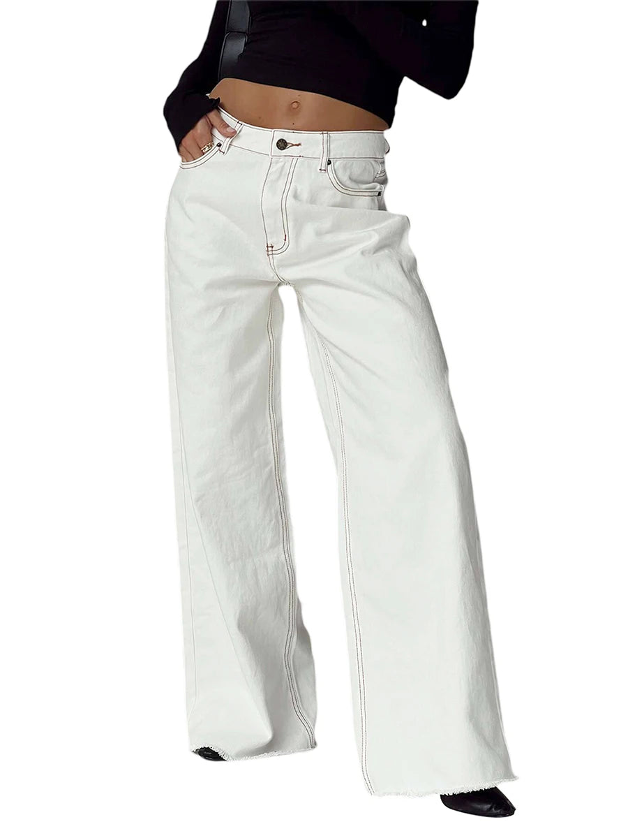 Women Wide Leg Jeans Loose Fit Trousers Casual Soft