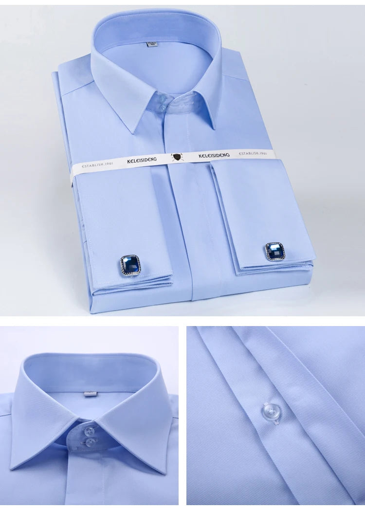 Men's Covered Buttons Placket French Cuffs Dress Shirt