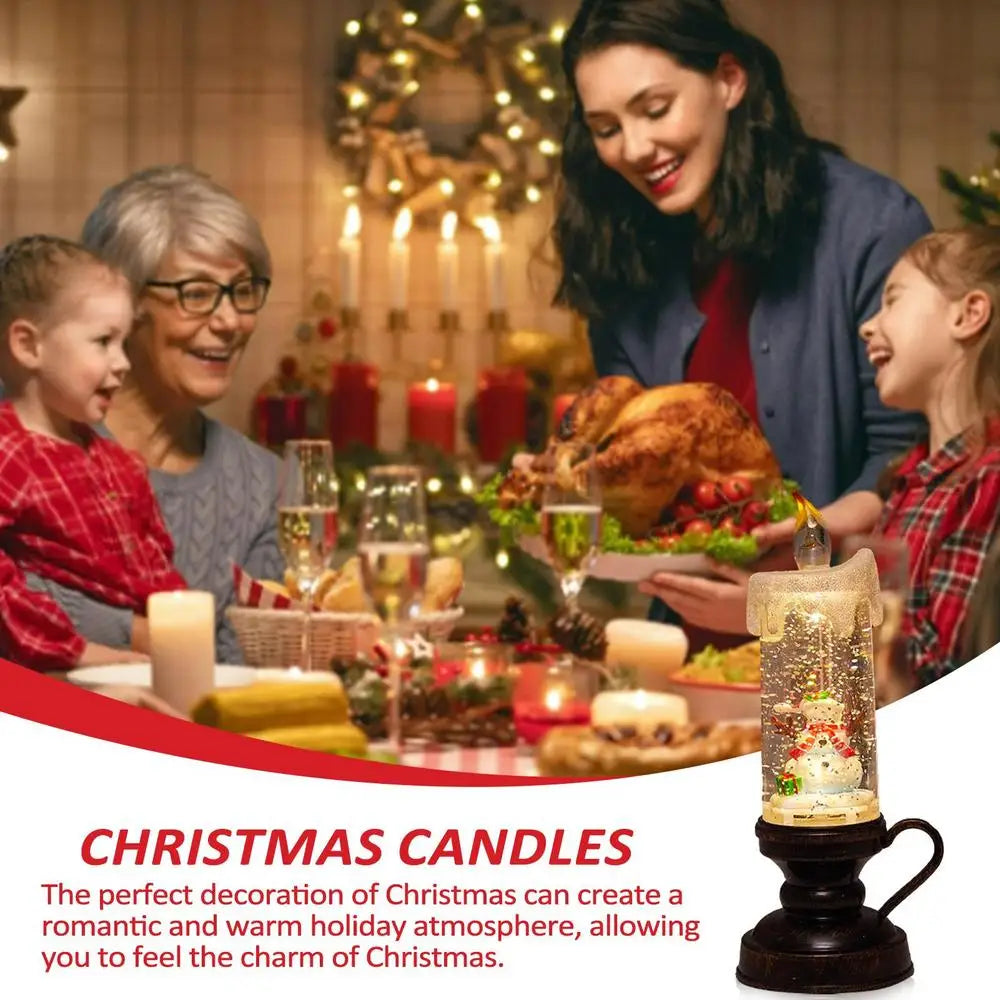 Feature Glittering Snow Globe Candle Battery Operated LED